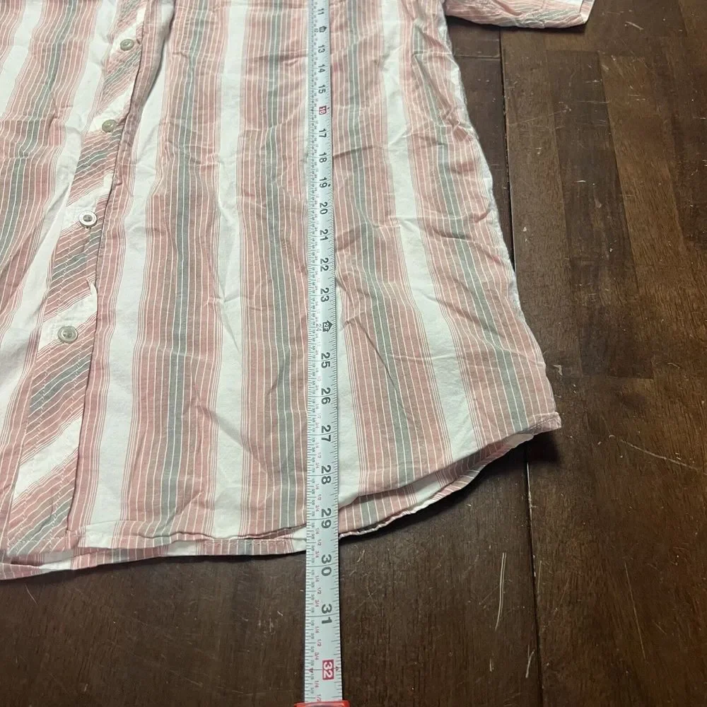 North Face Mens L‎ Button Preppy Stripe Shirt Pink Short Sleeve Hiking Camping